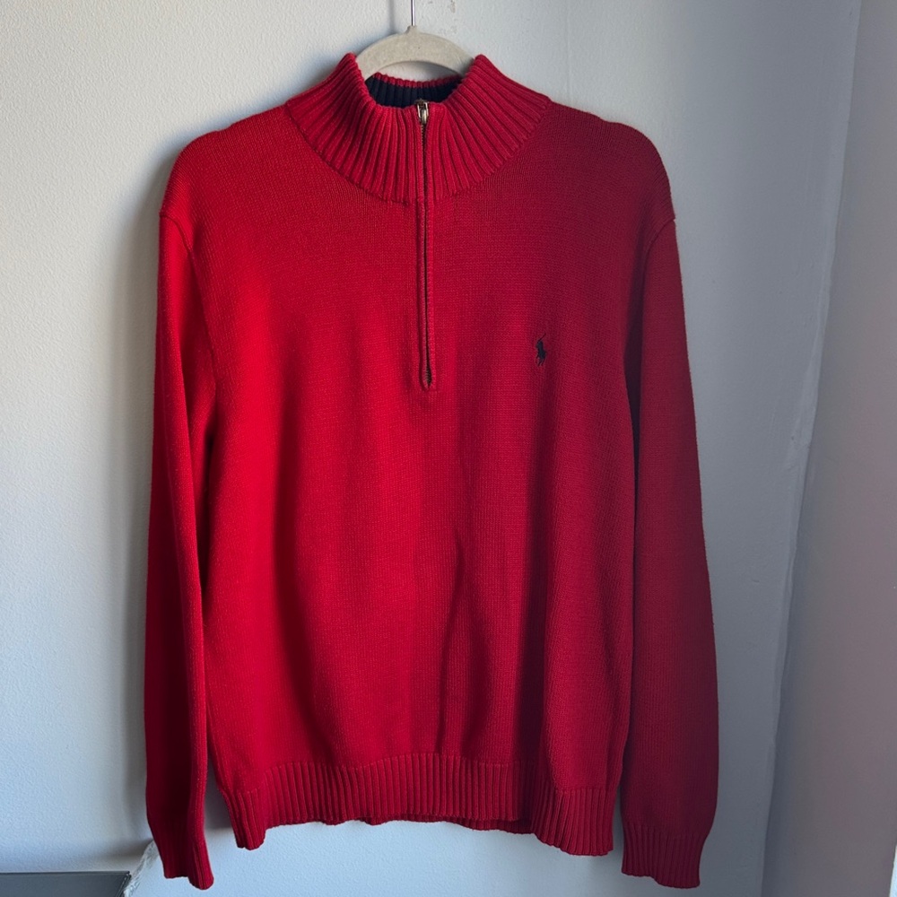 Ralph Lauren Bright Red Quarter-Zip Sweater size L